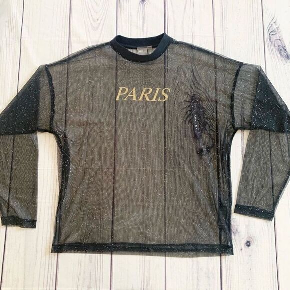 ASOS Sheer Sparkly Long Sleeve See Through Paris Top Size Small Oversized Disco - Picture 2 of 9